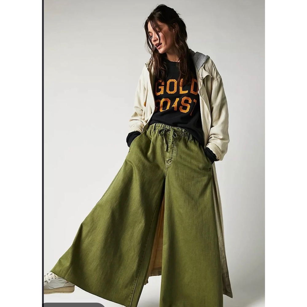 We The Free Pants Clover Pull On Wide Leg Green Womens M